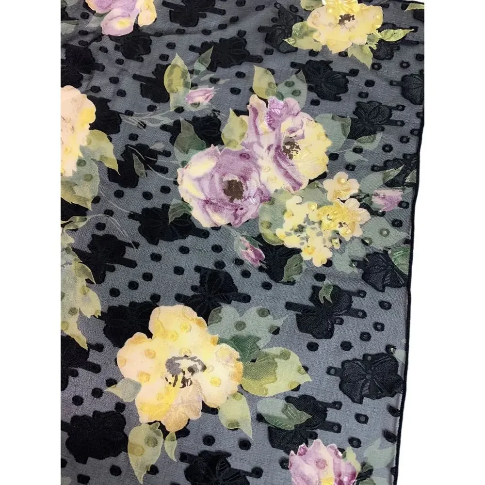 Vintage Floral Womens 19 Inch Square Scarf Textured Siky‎ Sheer
